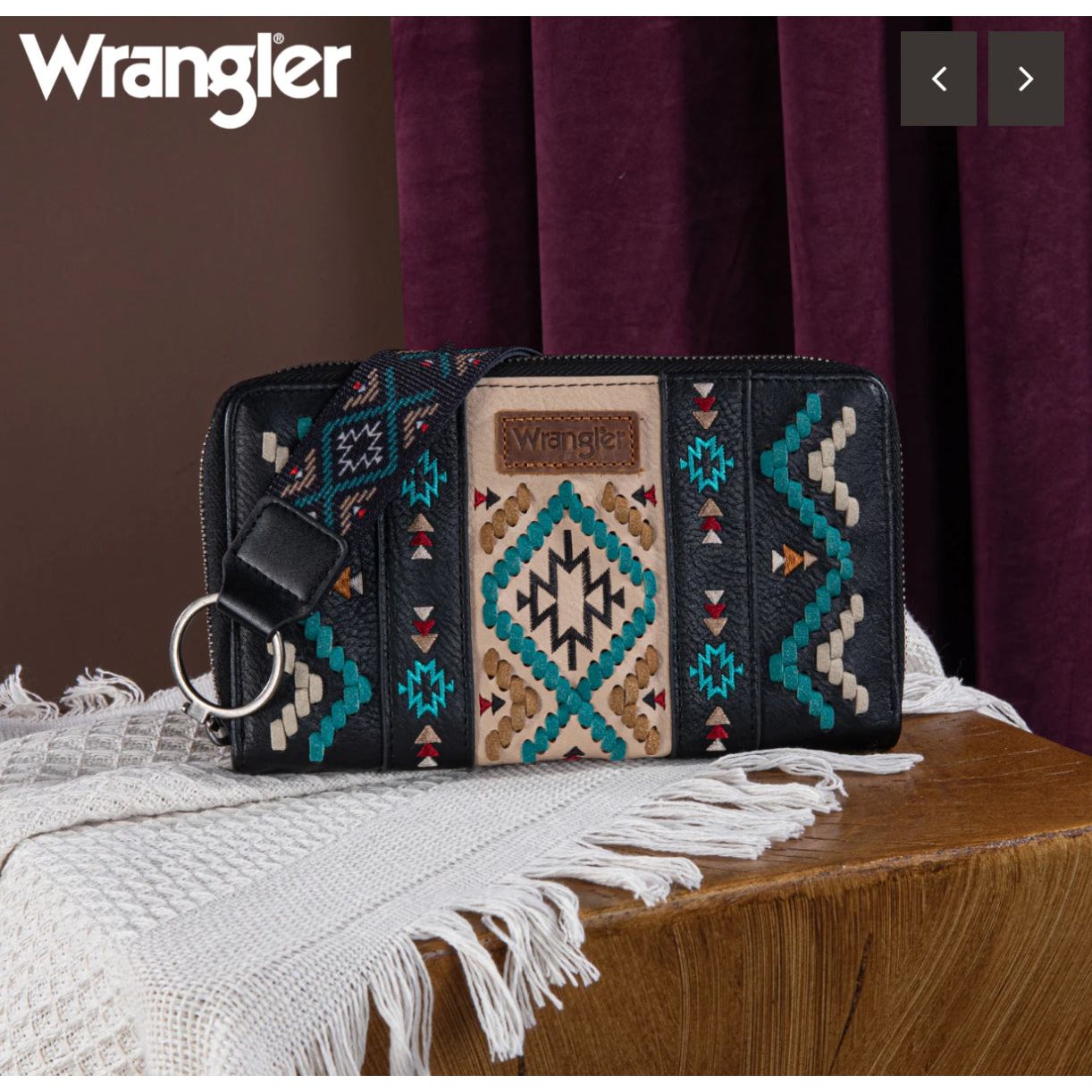 Wrangler Wrangler Southwestern Embroidered Wallet, Black or Brown or Jean WG2214-W006