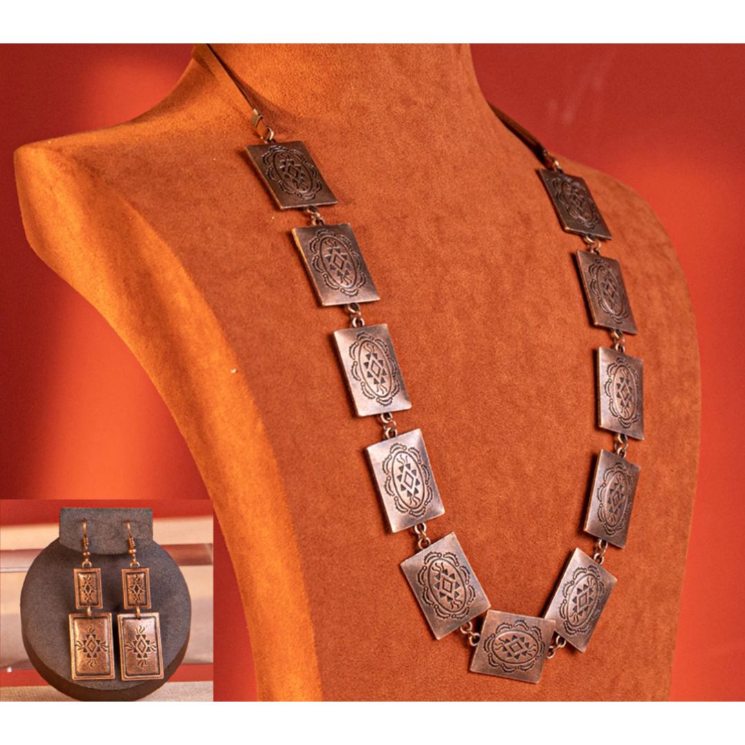 Wrangler Jewelry Set Bronze Concho, Chain w/Leather WNS-1021BZ