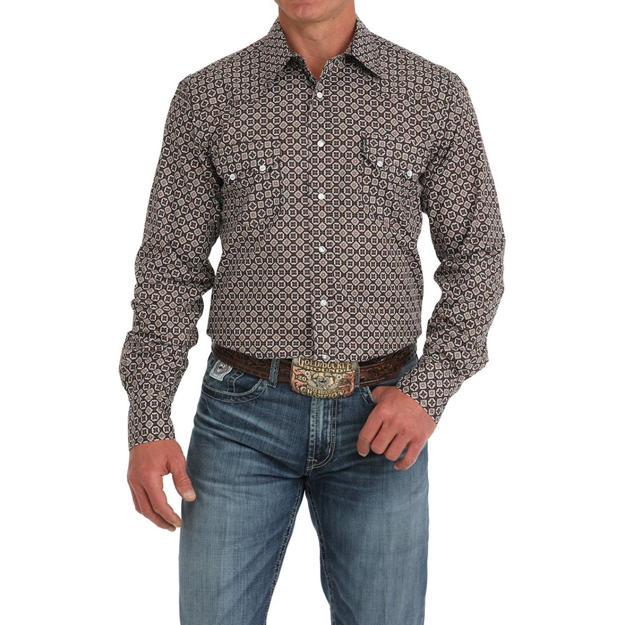 Cinch MEN'S Western Shirt - Medallion Print, MODERN FIT, SNAP FRONT - Brown MTW1301082
