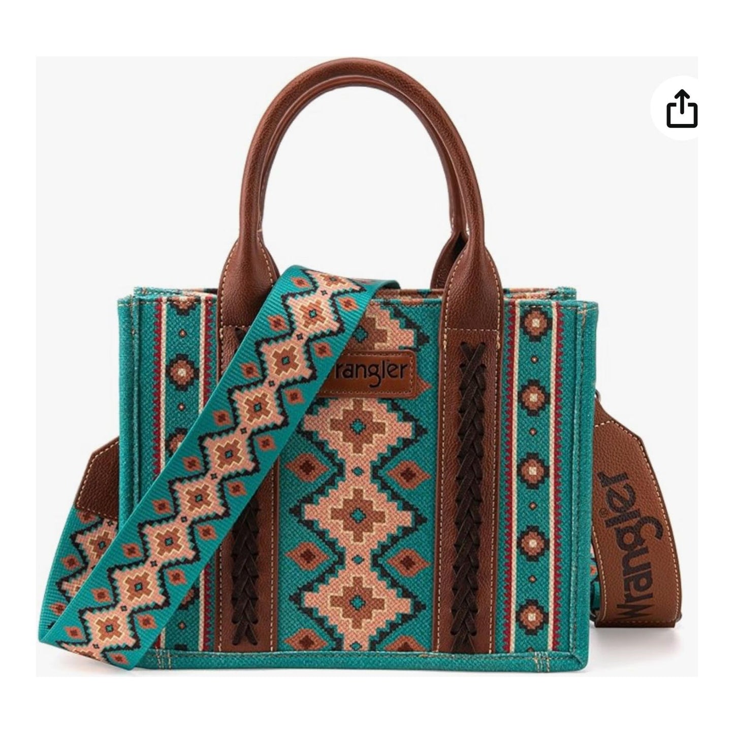 Wrangler Aztec Tote Bag, Top Handle, Shoulder Purse and Handbag, Turquoise WG2203-8120STQ
