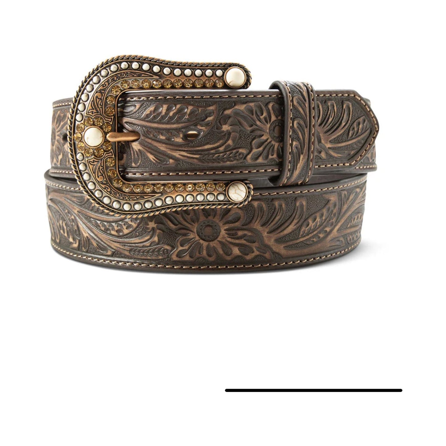 Ariat Ladies Belt, Brown Leather w/ Stone & Rhinestone Buckle A1567702