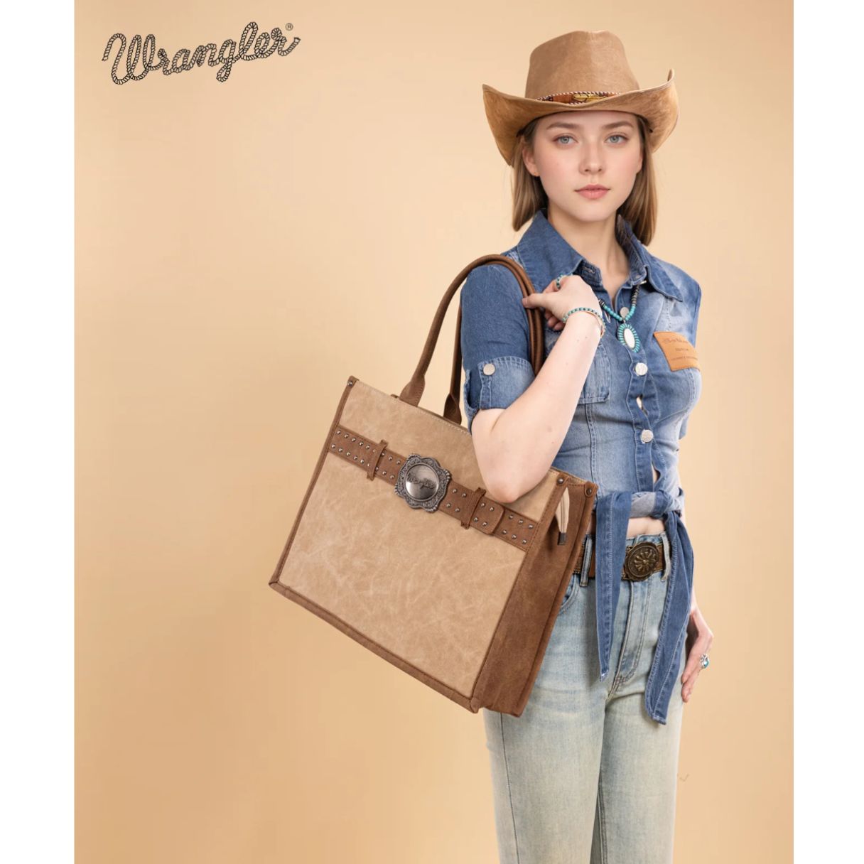 WRANGLER Buckle Concealed Carry Large Tote- WG250-8119TN