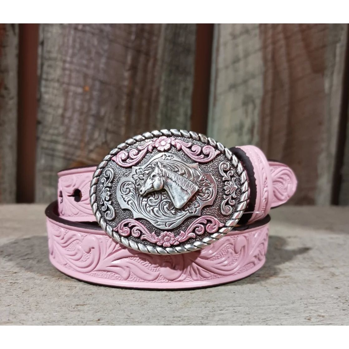 Nocona Baby Buckle - Infant Girls Belt - 3/4" Floral Embossed Pink N4441930