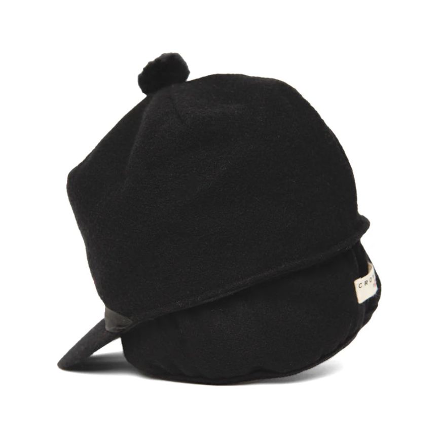 CROWNCAP Wool Blend Melton Stockman Cap Black w/ Inner 3/4 earband 1-140