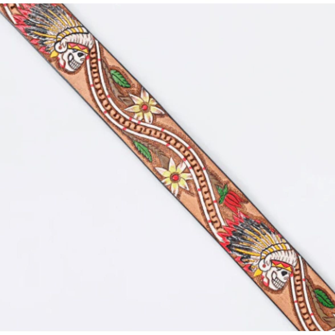 American Darling Belt Men’s / Ladies - Hand tooled Skull Headdress ADBLF168