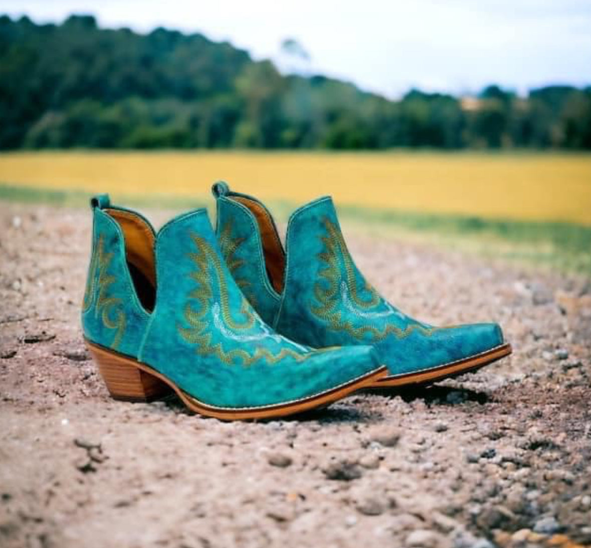 Myra Ladies Western Bootie Turquoise Lasso Lace Stitched S-6935