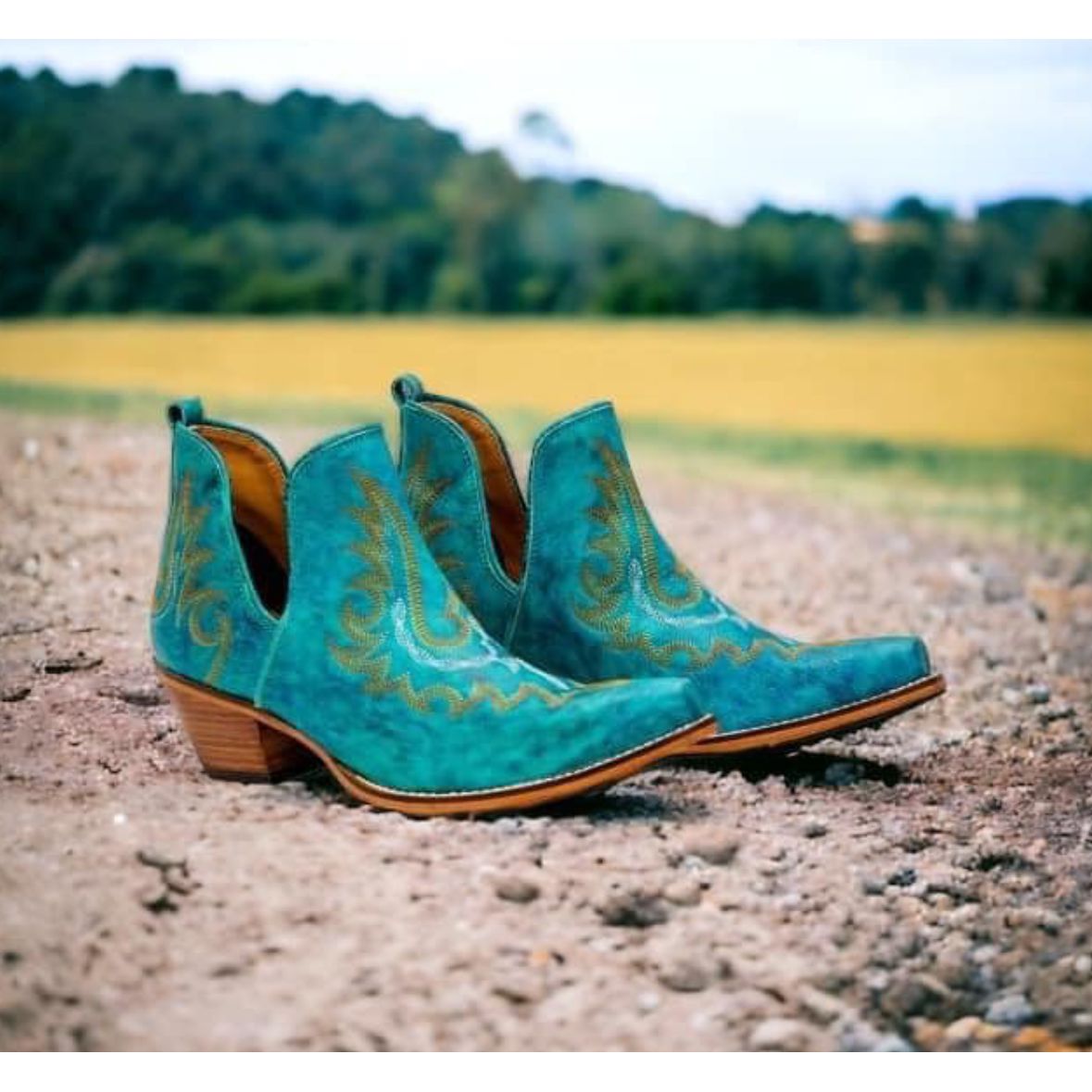 Myra Ladies Western Bootie Turquoise Lasso Lace Stitched S-6935