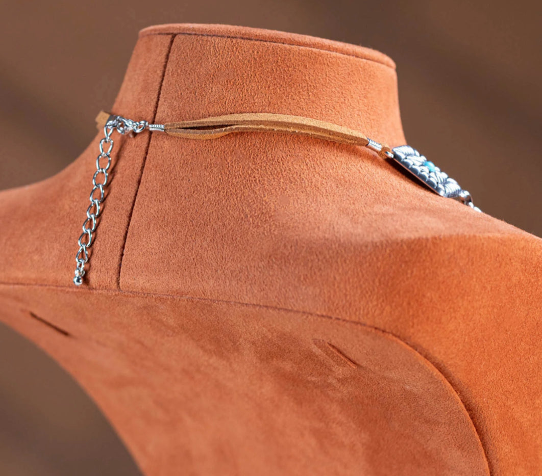 Rustic Coutoure Necklace Leather, Silver Concho & Turquoise RNS-1054TQ