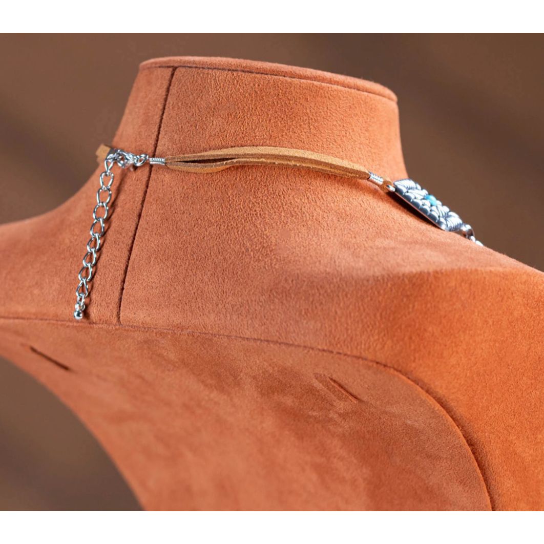 Rustic Coutoure Necklace Leather, Silver Concho & Turquoise RNS-1054TQ