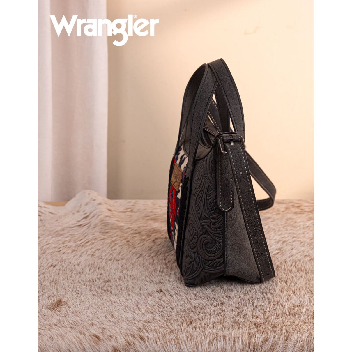 * Wrangler Tooled Aztec Pattern Print Tote/Crossbody, WG226-8605BK