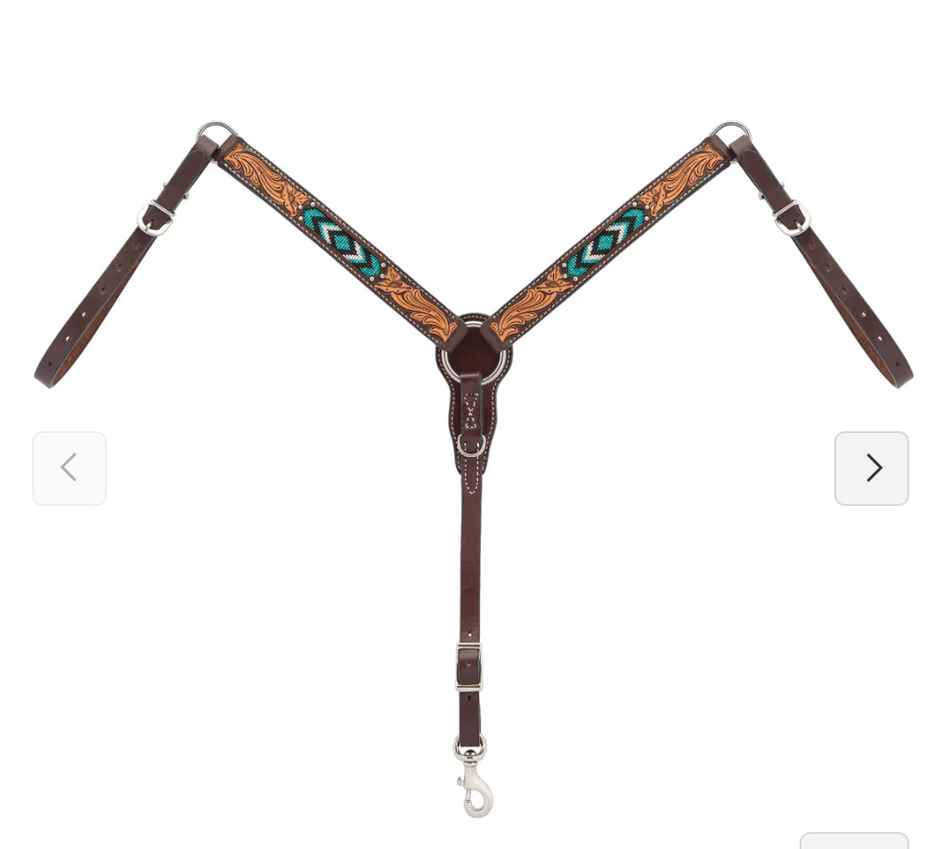 Weaver Pony Breastcollar - Turquoise Beaded, Floral Tooled 45-0328