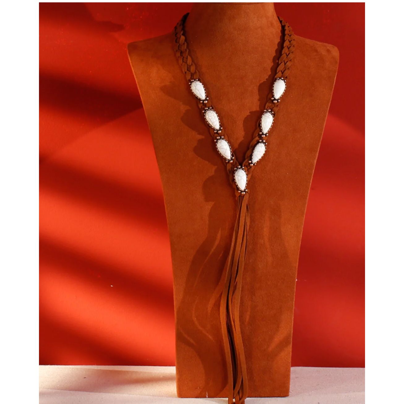 Rustic Coutoure Necklace Braided Leather & White Bullalo RNS-1014WT