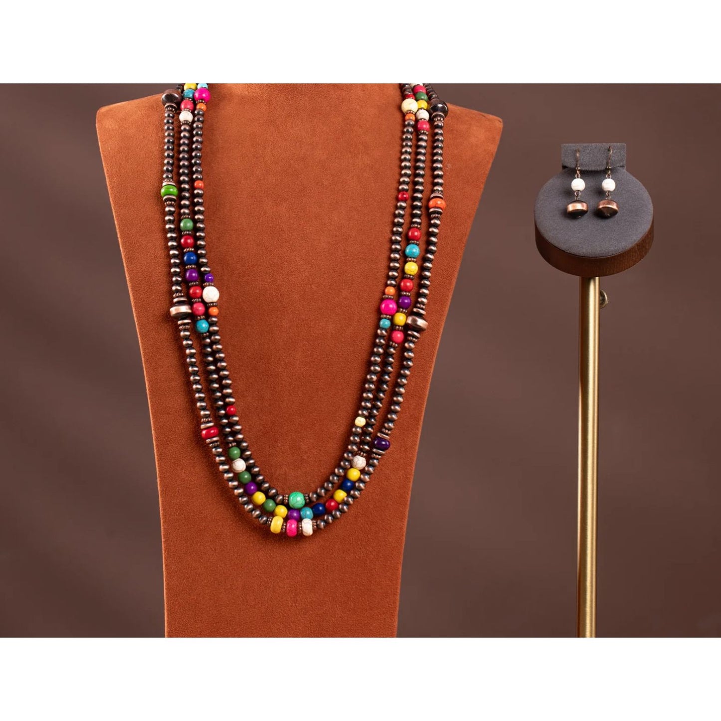 Rustic Coutoure Multi Color Beaded Layered Necklace Earrings Set RNS-1035MULTI