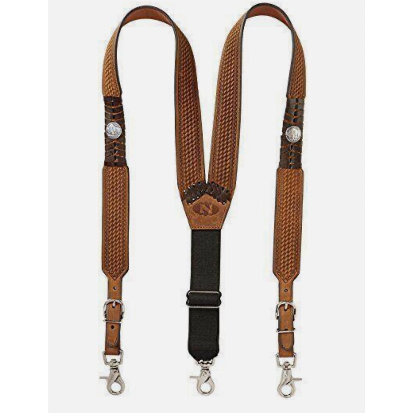 Nocona Suspenders - Western Leather GALLUS, Tooled Basketweave with Lacing N85120214