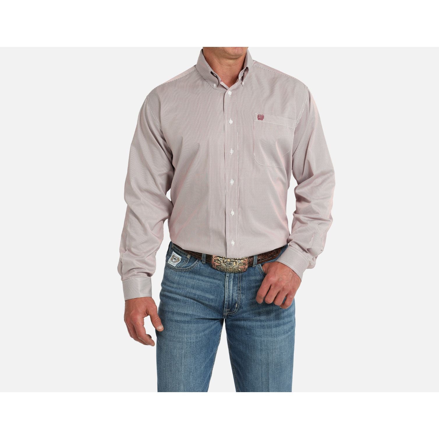 CINCH - Men LONG SLEEVE BUTTON-DOWN SHIRT, Pink Pin Stripe MTW1105924