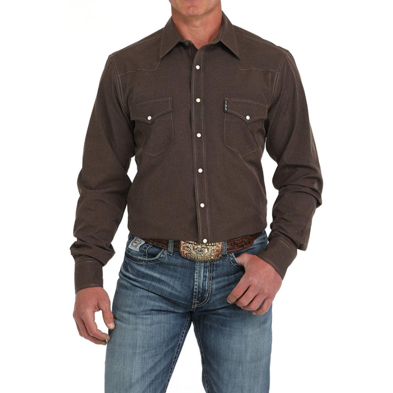 Cinch Men’s Western Shirt - MODERN FIT, STRIPE, SNAP FRONT - BROWN MTW1303082