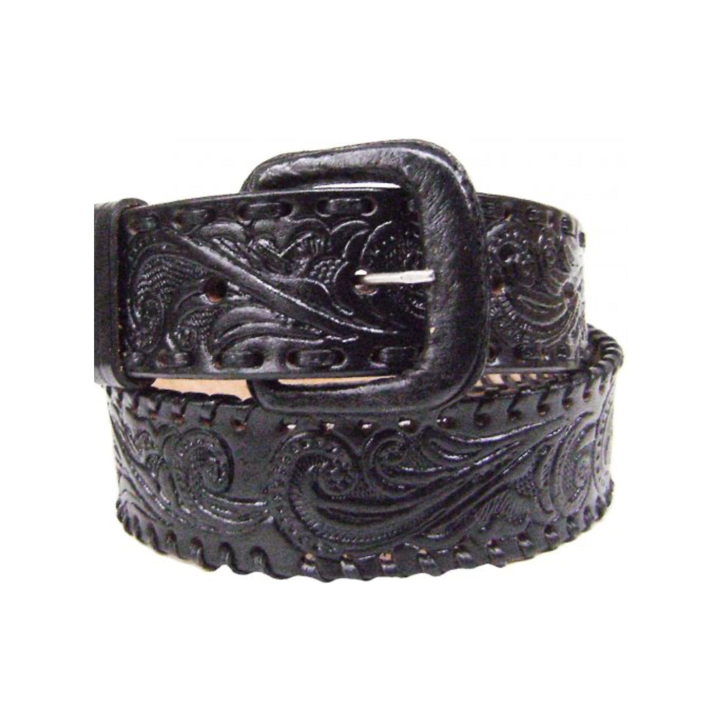 Modestone Belt Unisex- EMBOSSED LACING FLORAL LEATHER BELT 1.5'' WIDTH 1/8'' BL6699