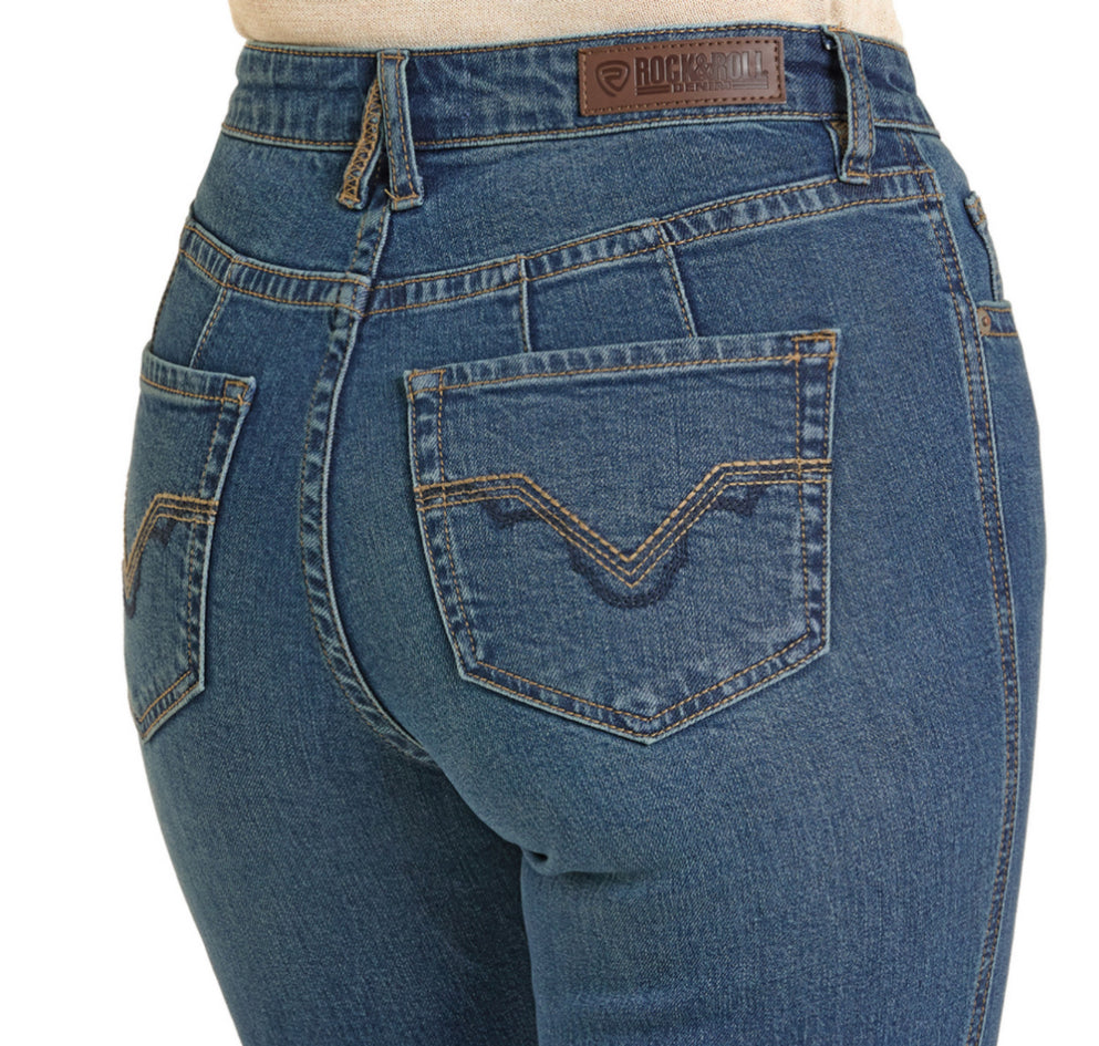 Rock & Roll Denim Ladies Trouser -medium Wash, High Rise, Signature Pocket BW5HD07211