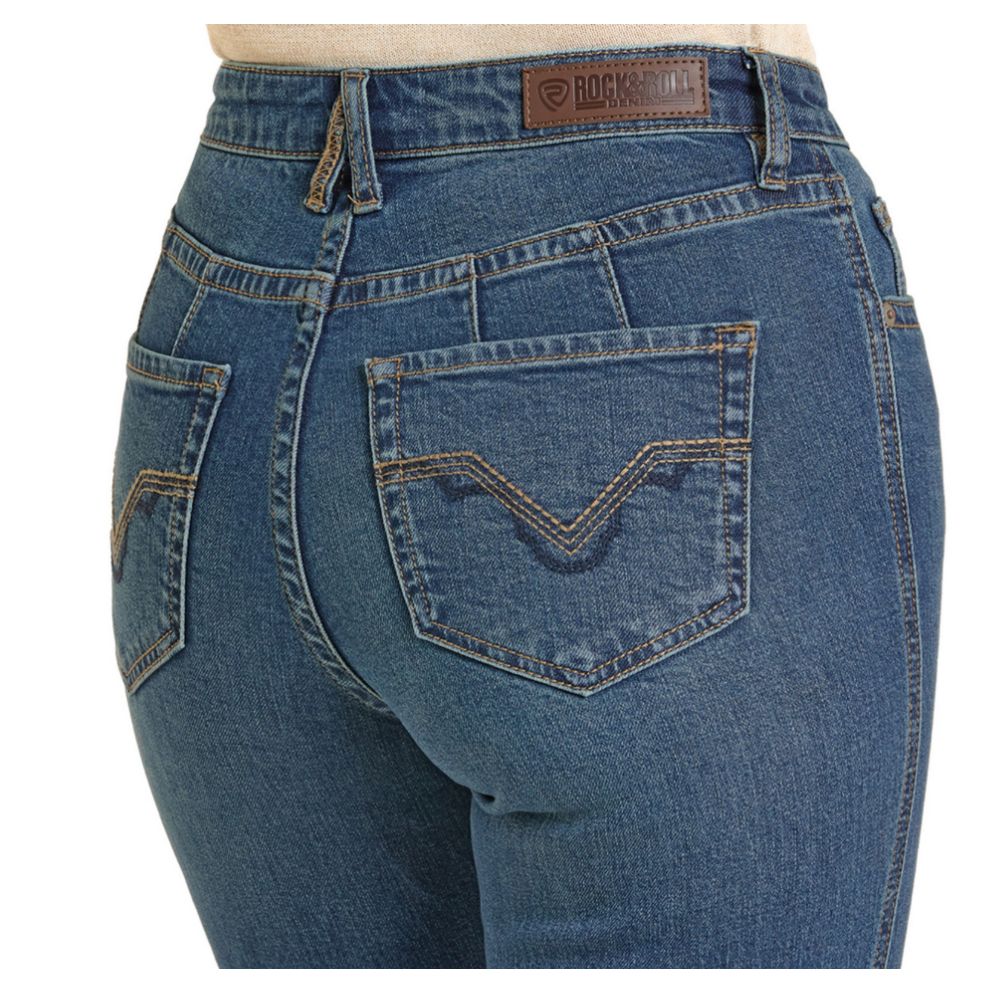 Rock & Roll Denim Ladies Trouser -medium Wash, High Rise, Signature Pocket BW5HD07211