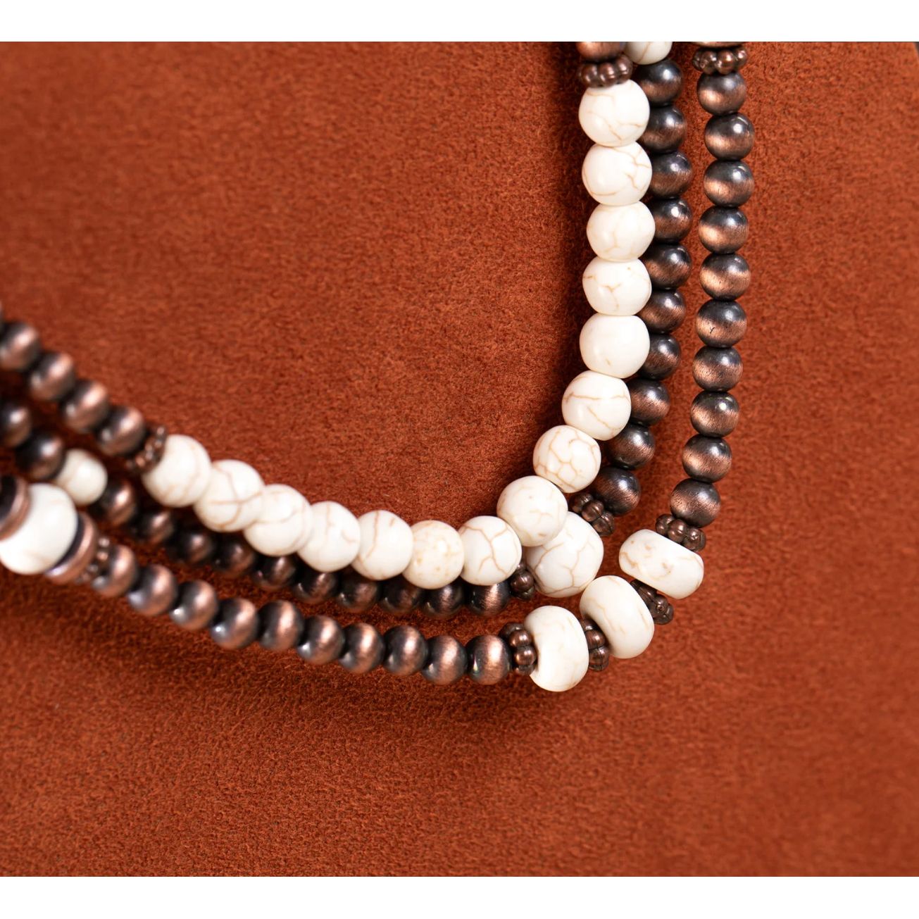 Rustic Coutoure White Beaded Layered Necklace Earrings Set RNS-1035WT