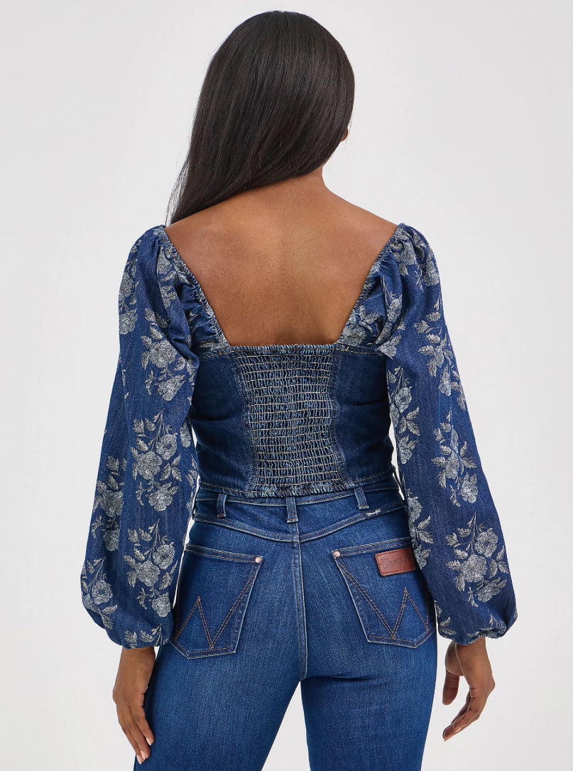 Wrangler Ladies Shirt - Retro Crop Denim Blouse 112364720