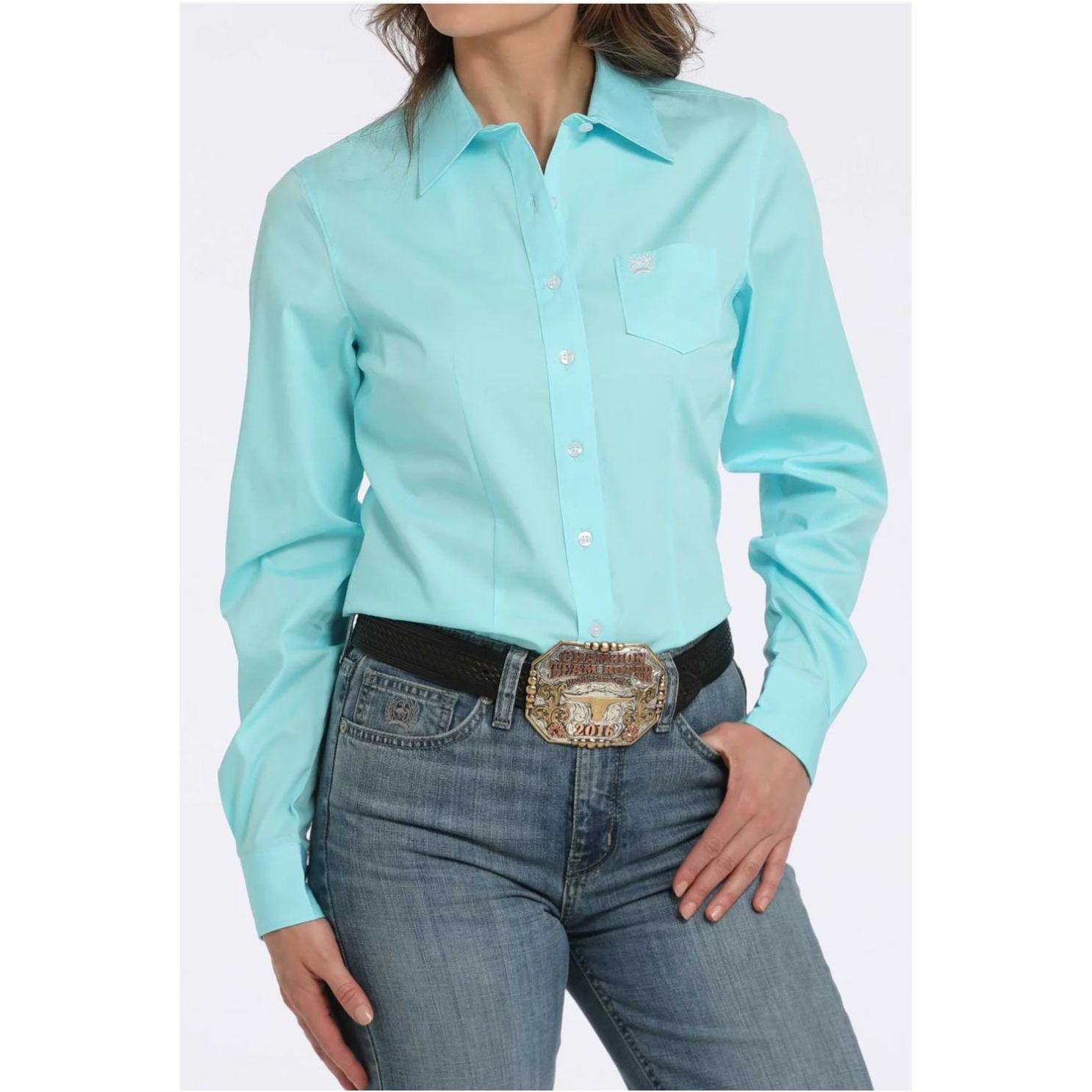CINCH - Ladies Western Shirt, BUTTON-DOWN, Teal MSW9164244