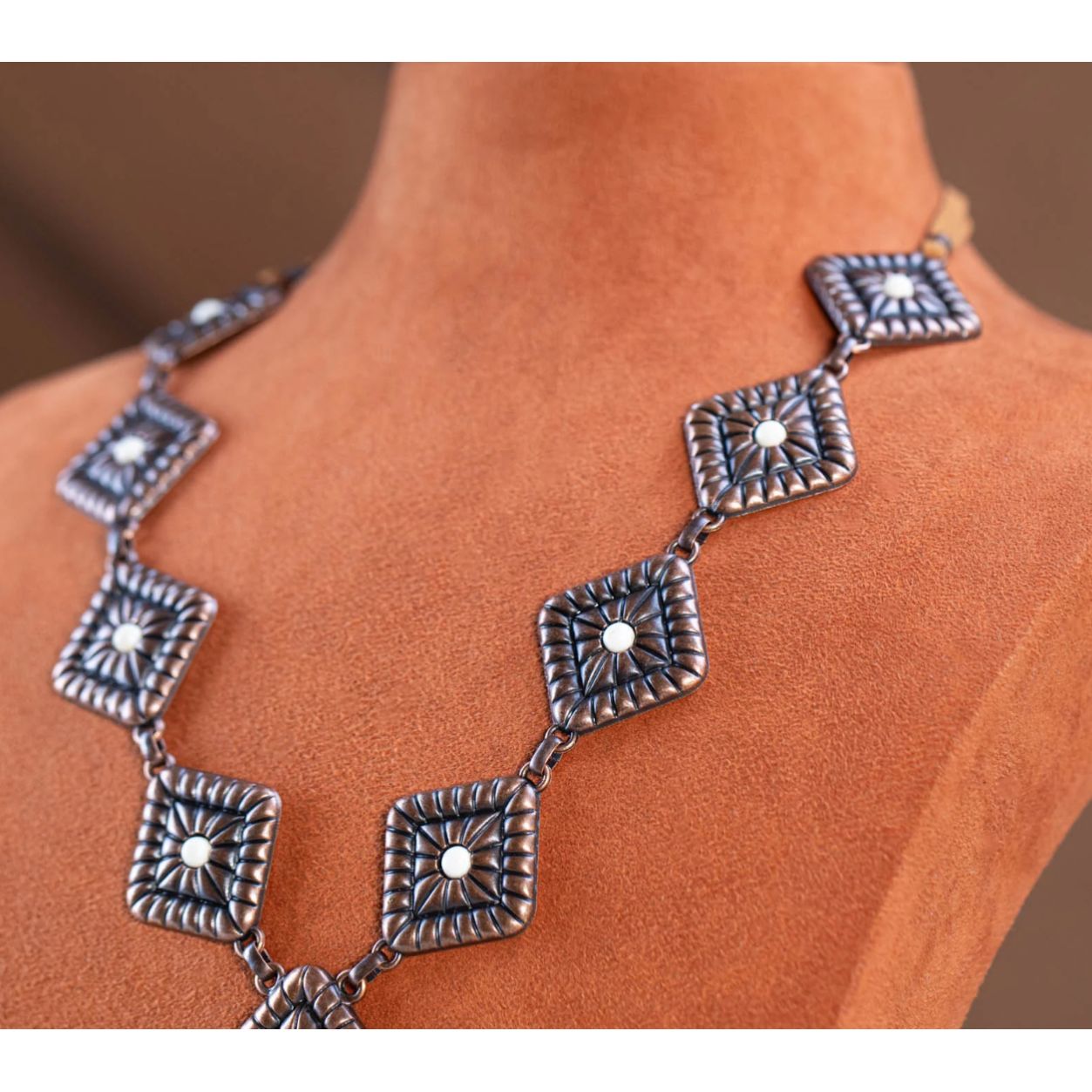 Rustic Coutoure Necklace Leather, Bronze Concho & White Stone RNS-1054WT
