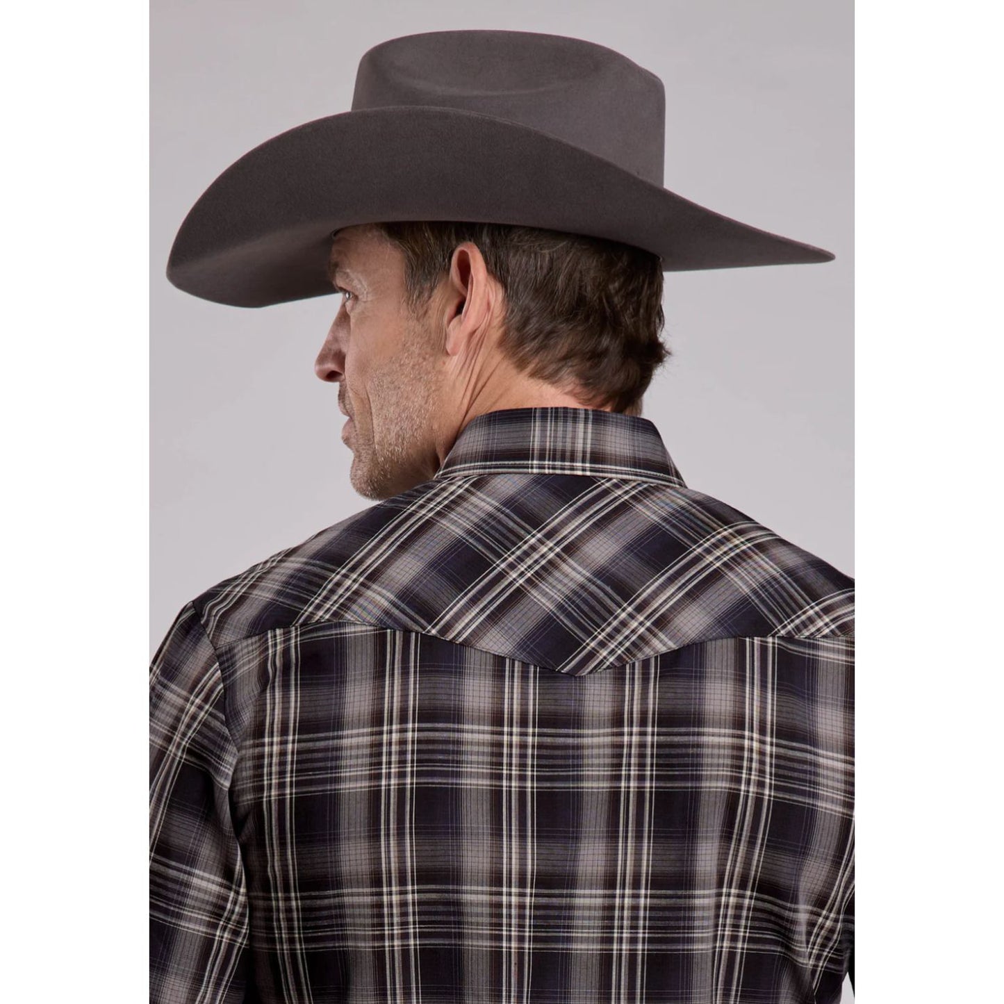 Roper Men’s Snap Shirt, Plaid Black-Brown 01-01-101-7008