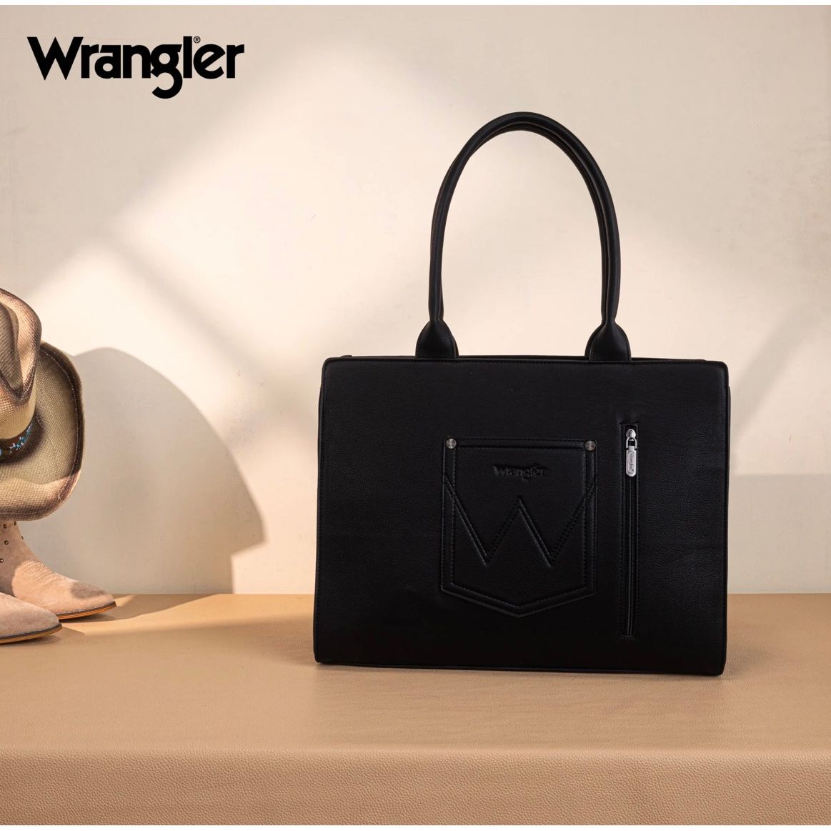 WRANGLER Large Tote Purse, Red Horseshoe WG292-8110BK