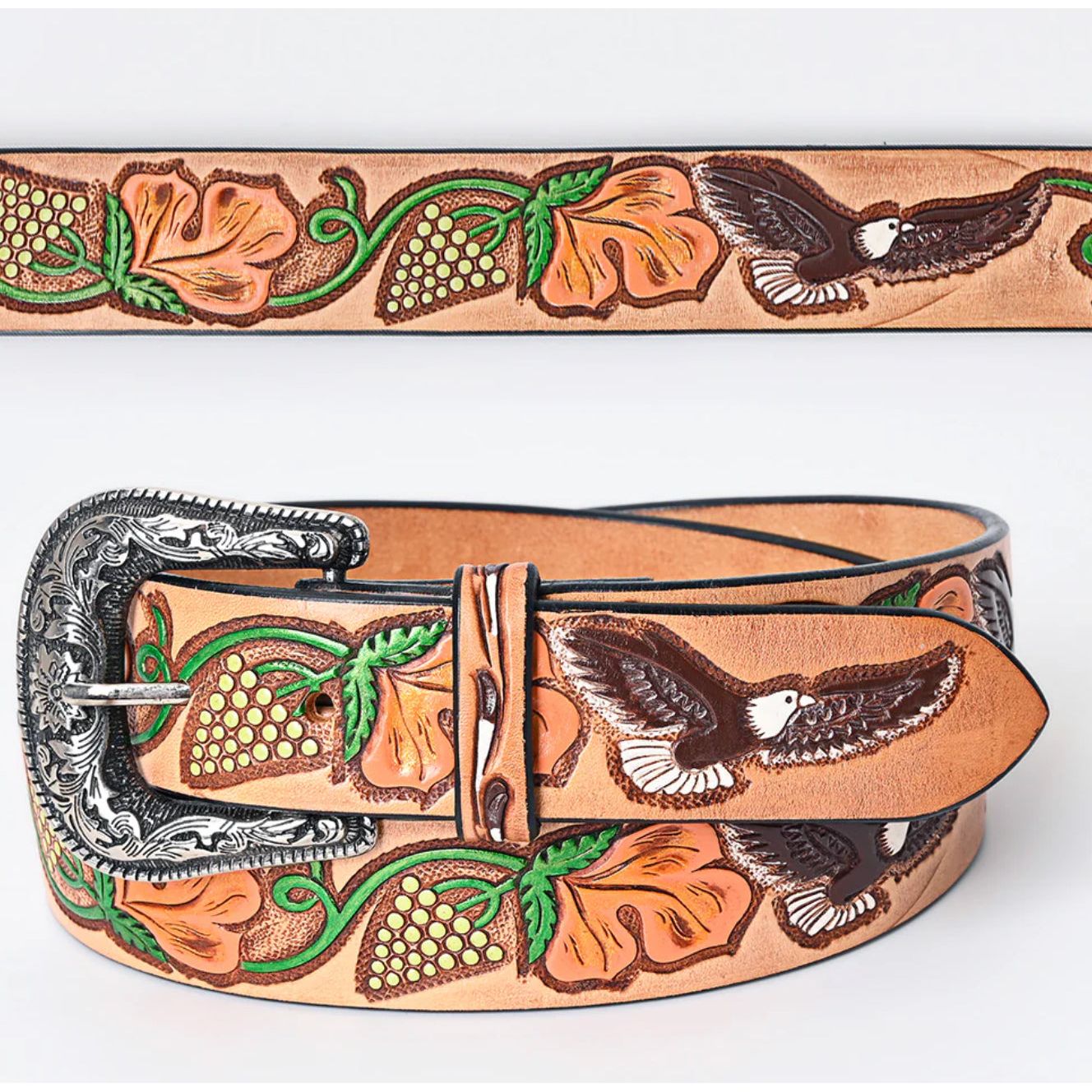American Darling Belt men / Ladies - Natural colour, hand tooled eagle ADBLF103