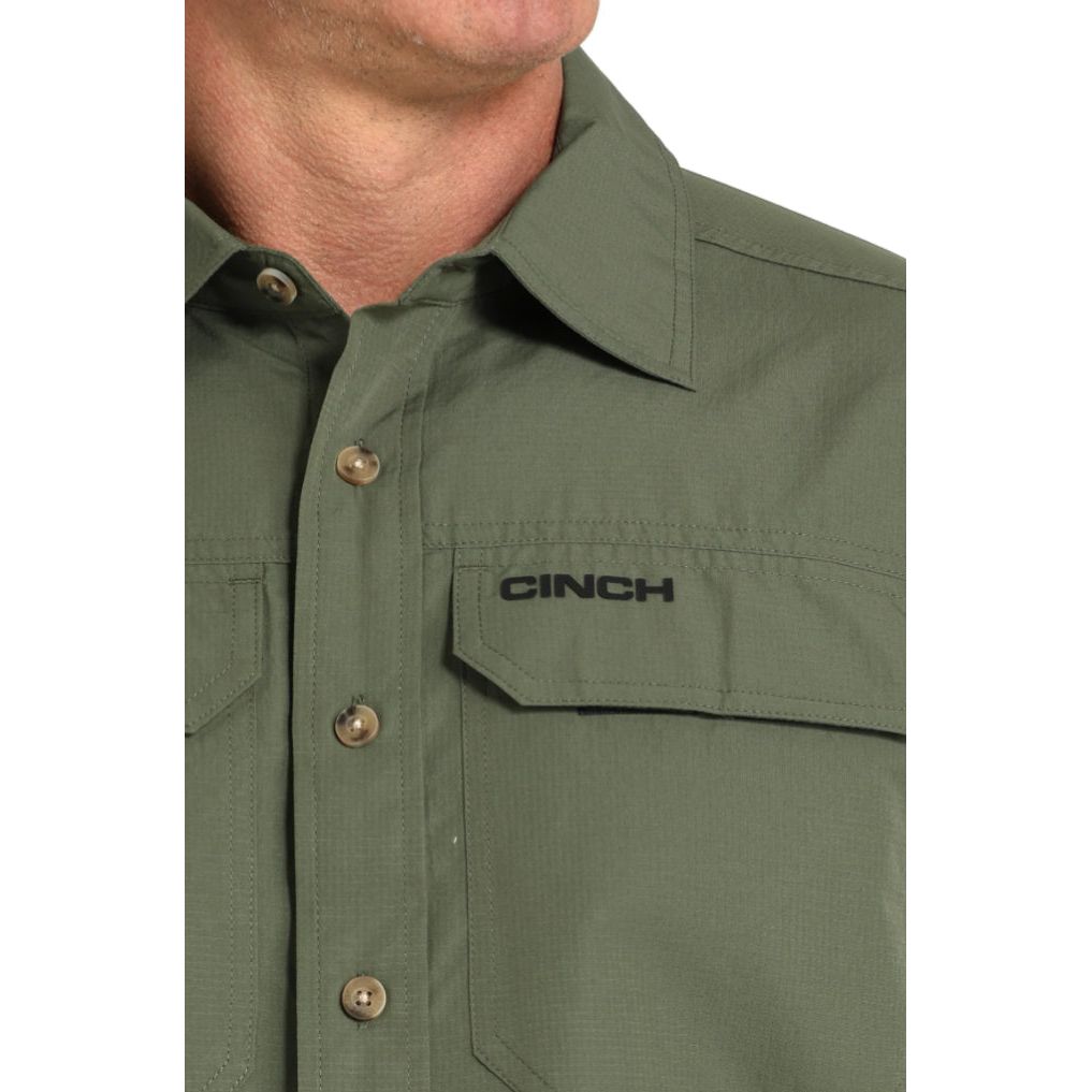 Cinch Men’s Arenaflex Shirt, Short Sleeve- Button Front, Olive MTW1723003