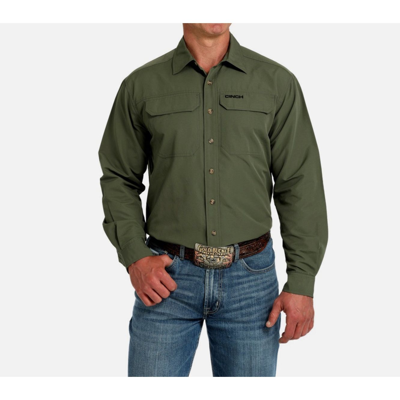 Cinch Men’s Arenaflex Shirt, Long Sleeve- Button Front, Olive MTW1722003