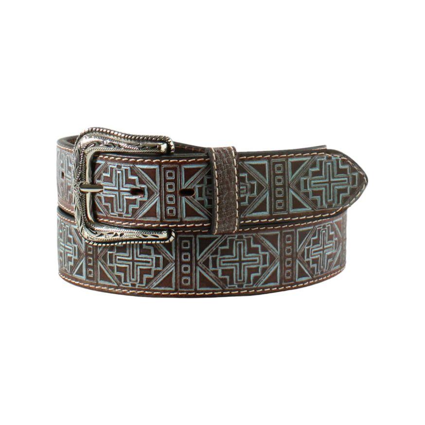 Ariat Ladies Belt Tooled Cross Leather Blue & Brown A1580027