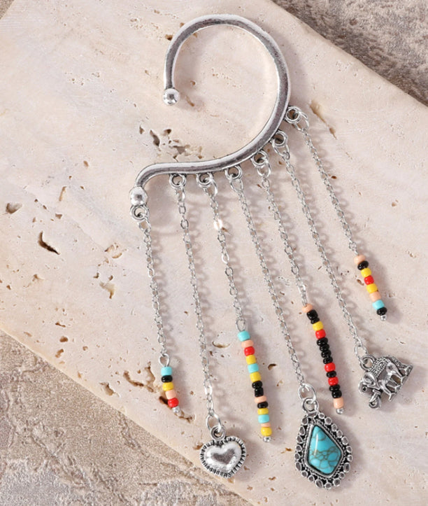 Rustic Coutoure Beaded Long Dangle Chain Beaded Ear Cuff RCE-1042