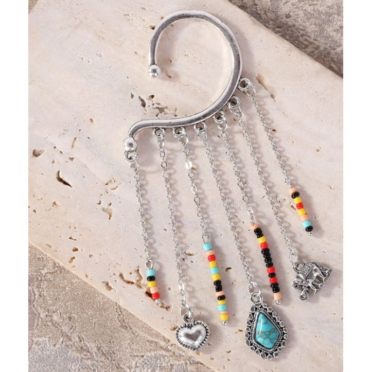 Rustic Coutoure Beaded Long Dangle Chain Beaded Ear Cuff RCE-1042
