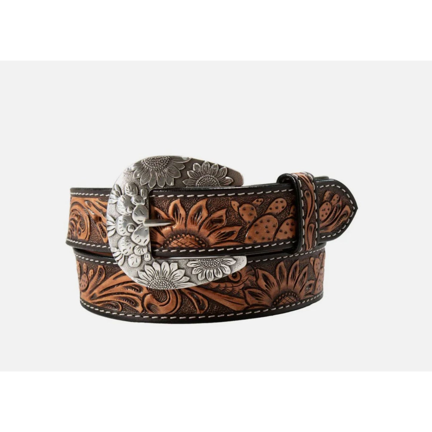 Angel Ranch - Ladies Belt, Tooled Cactus Sunflower D140011202