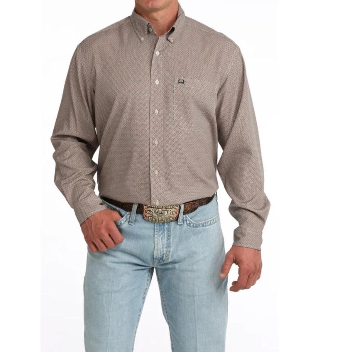 Cinch Men’s Arenaflex Shirt, Long Sleeve- Button Front, Brown MTW1724005