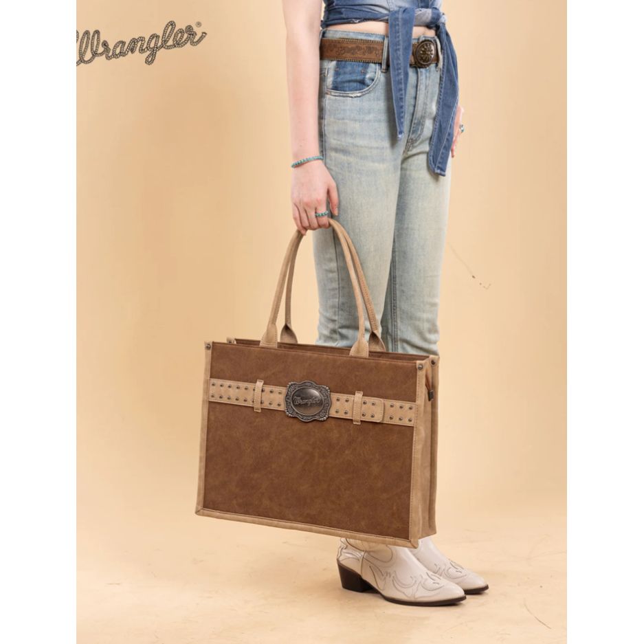 * WRANGLER Buckle Concealed Carry Large Tote- WG250-8119BR