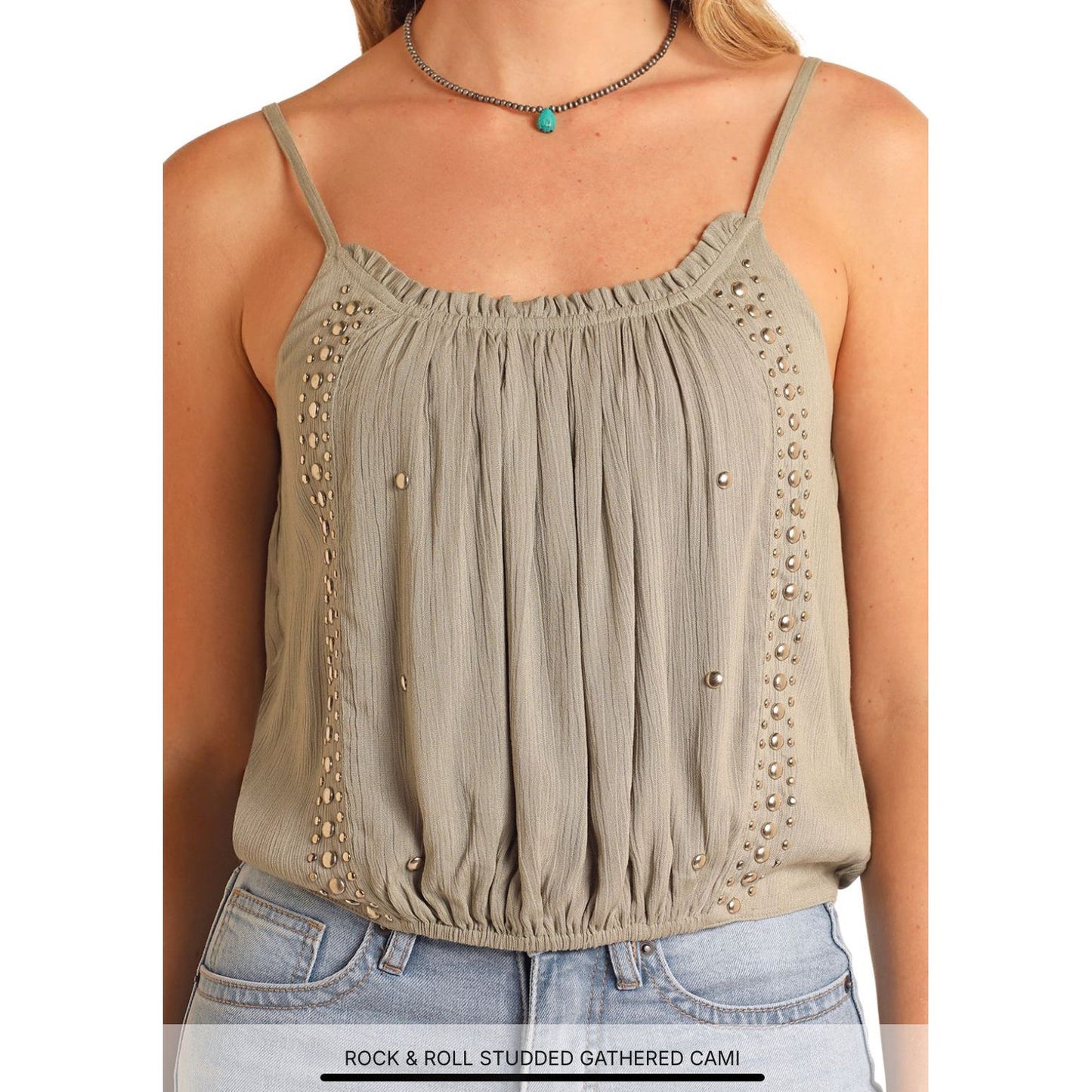Rock & Roll Ladies Cami Top, Studded, Sage Green, BW20T05899