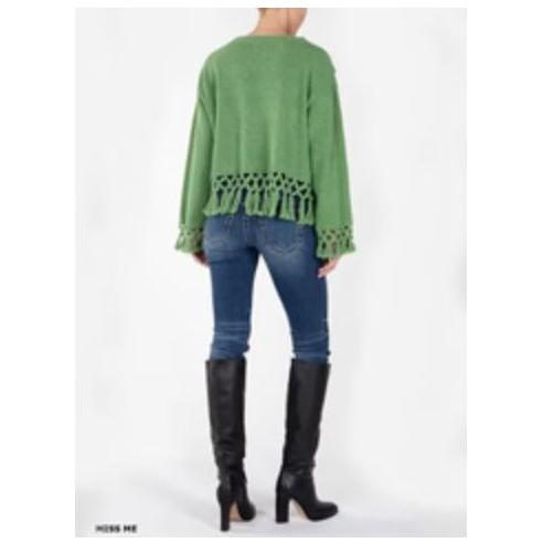Miss Me MSW0421L Womens Knitted Fringe Sweater Green