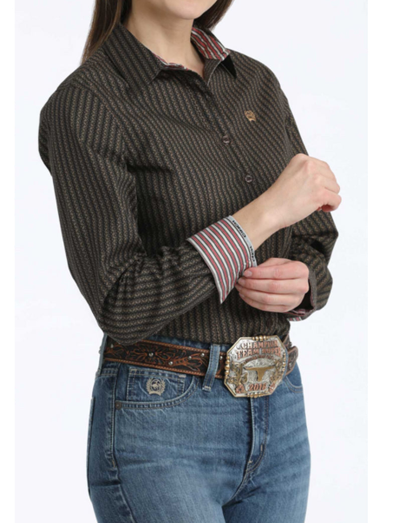Cinch Ladies Western Shirt, Button Down - Brown MSW9165078