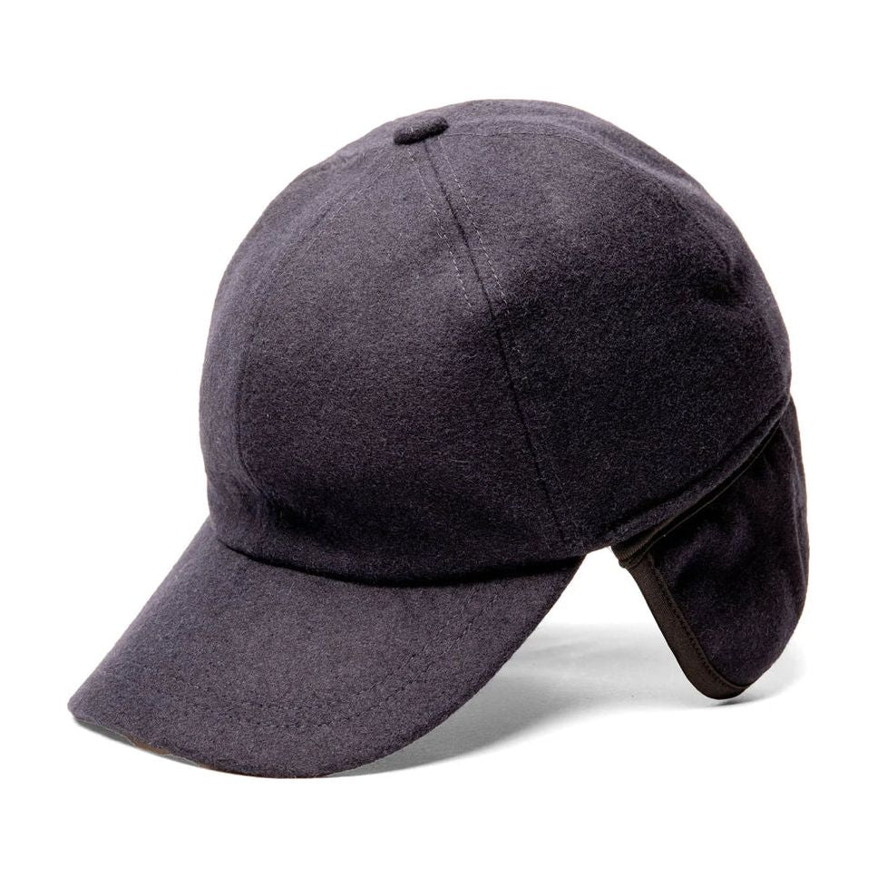 CROWNCAP Navy Wool Low-Profile Melton Ball Cap with Ear Flaps 1-210EC