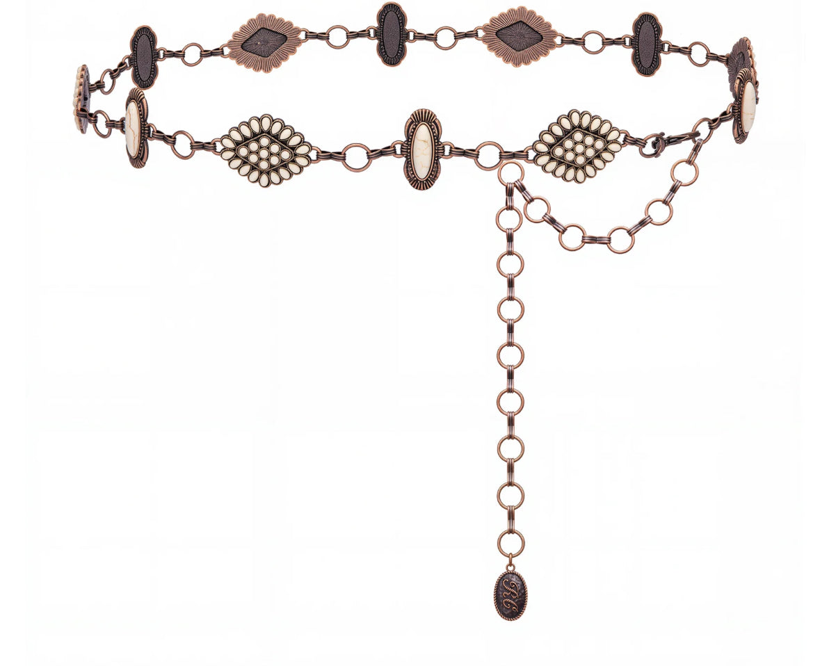 Rustic Coutoure Western Concho Link Chain Belt, White Bead RCB-03-113WT