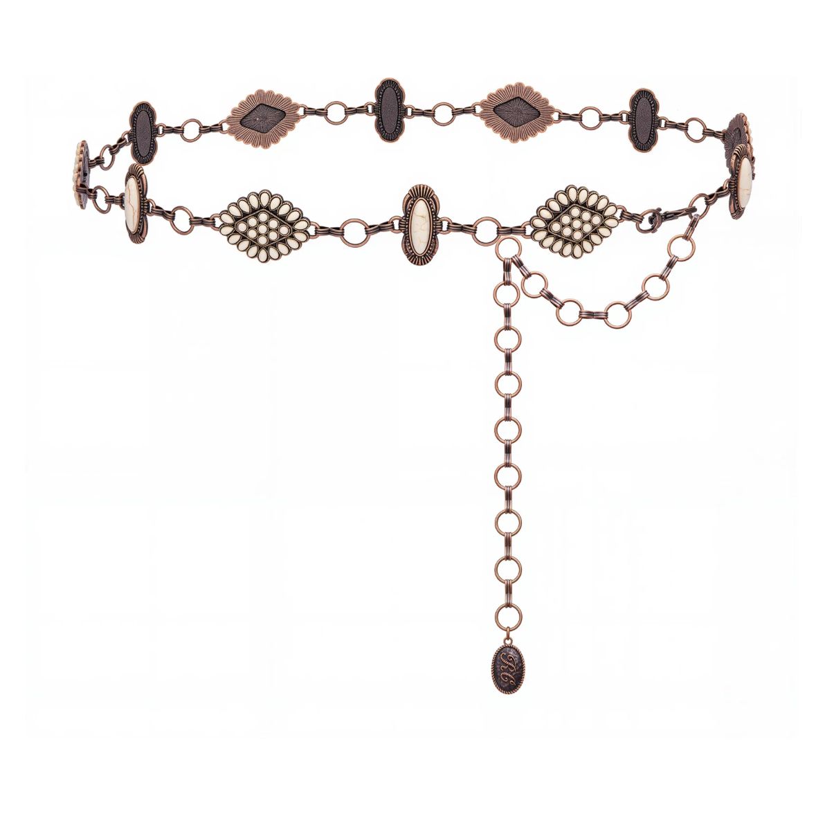 Rustic Coutoure Western Concho Link Chain Belt, White Bead RCB-03-113WT