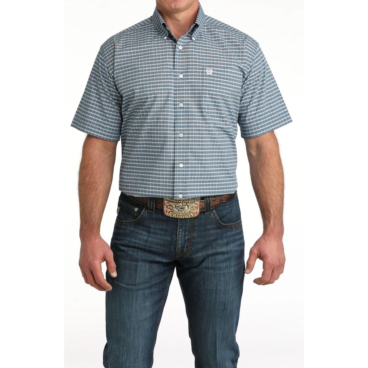 Cinch Men’s Button Down Western Shirt, Blue Plaid, MTW1111503