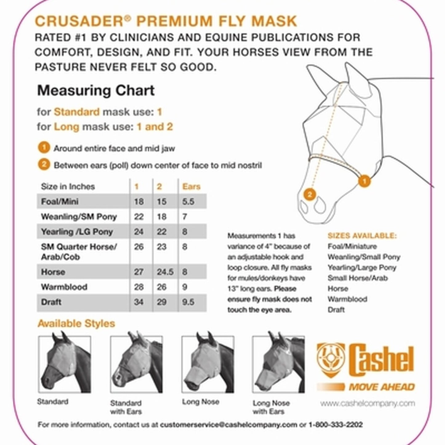 Cashel Fly Mask “Crusader”, Various Patterns, Standard Horse, No Ears