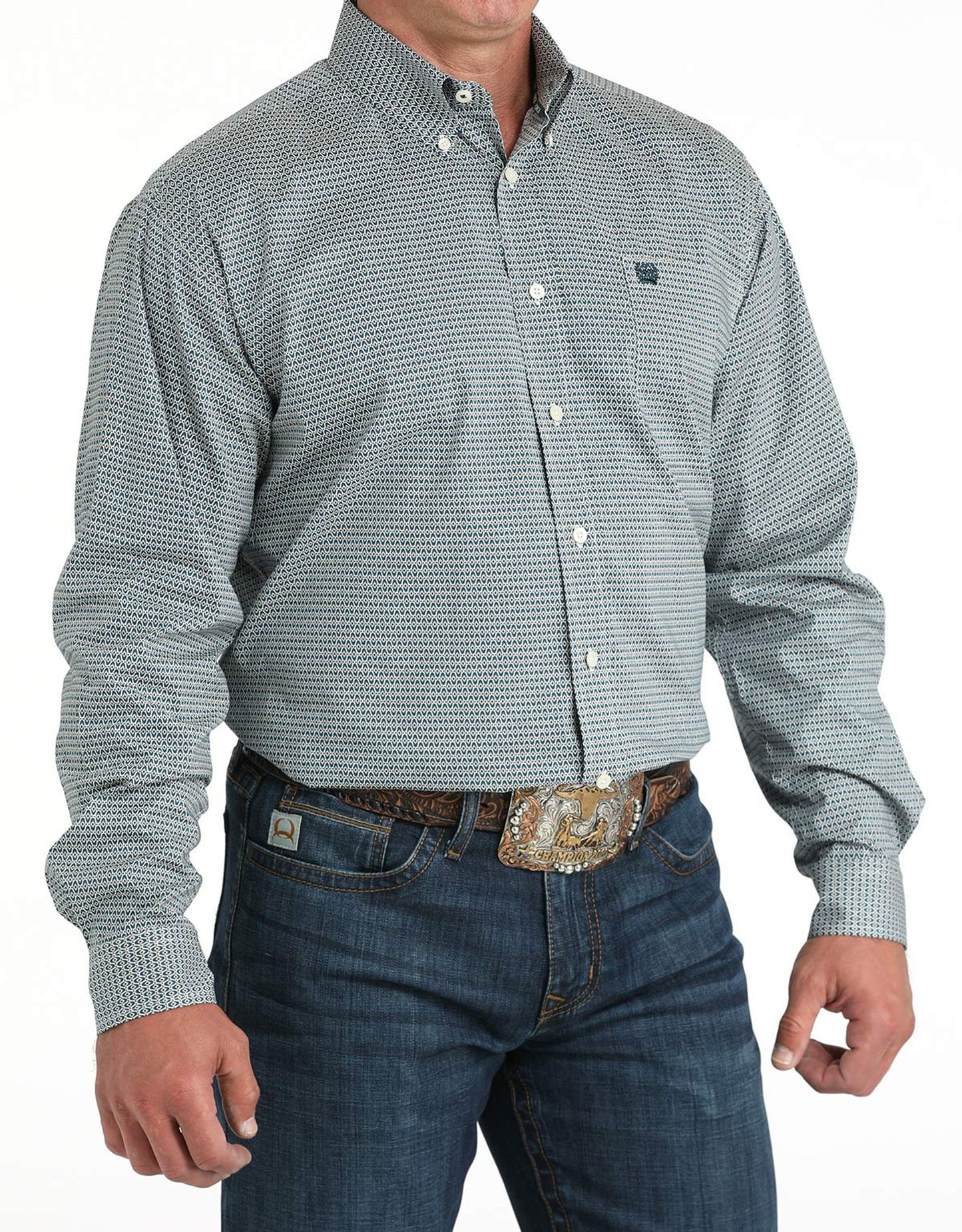 CINCH - Men LONG SLEEVE BUTTON-DOWN SHIRT, Teal MTW1105968