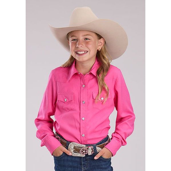 Roper Girl's Western Shirt - Long Sleeve, Snap, Pink 03-080-0592-4983