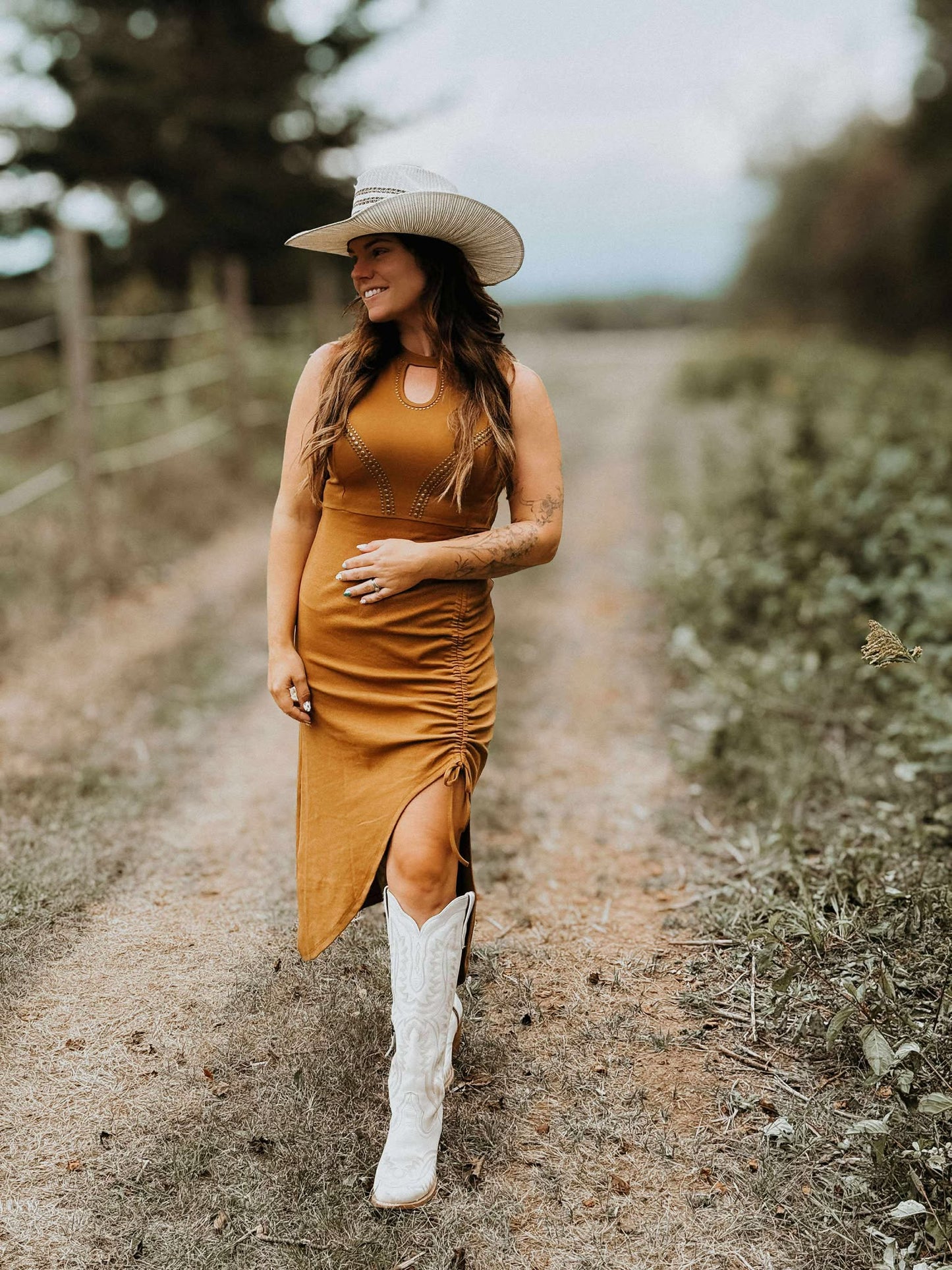 L&B | Gathered Hem Keyhole Vintage Studded Dress