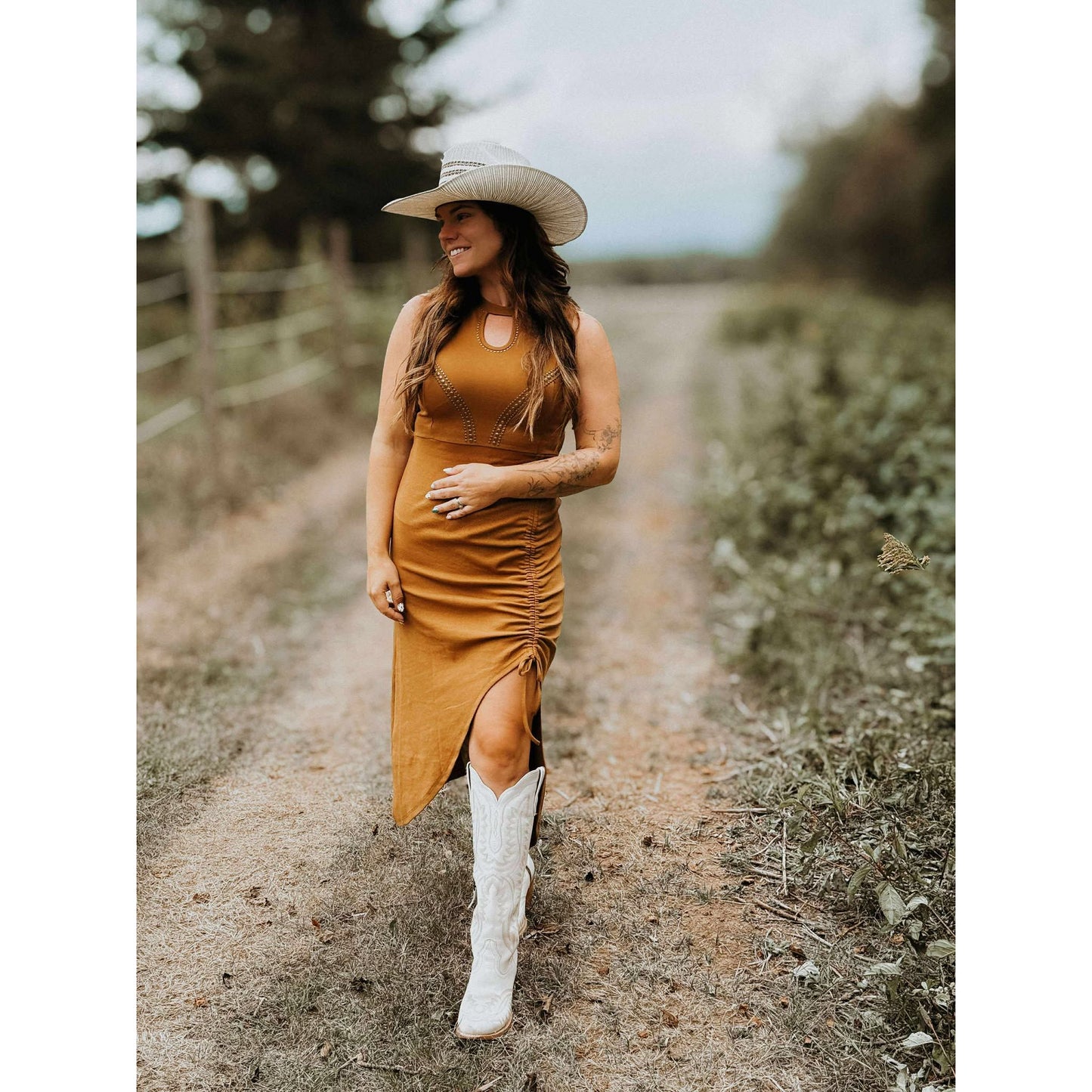 L&B | Gathered Hem Keyhole Vintage Studded Dress